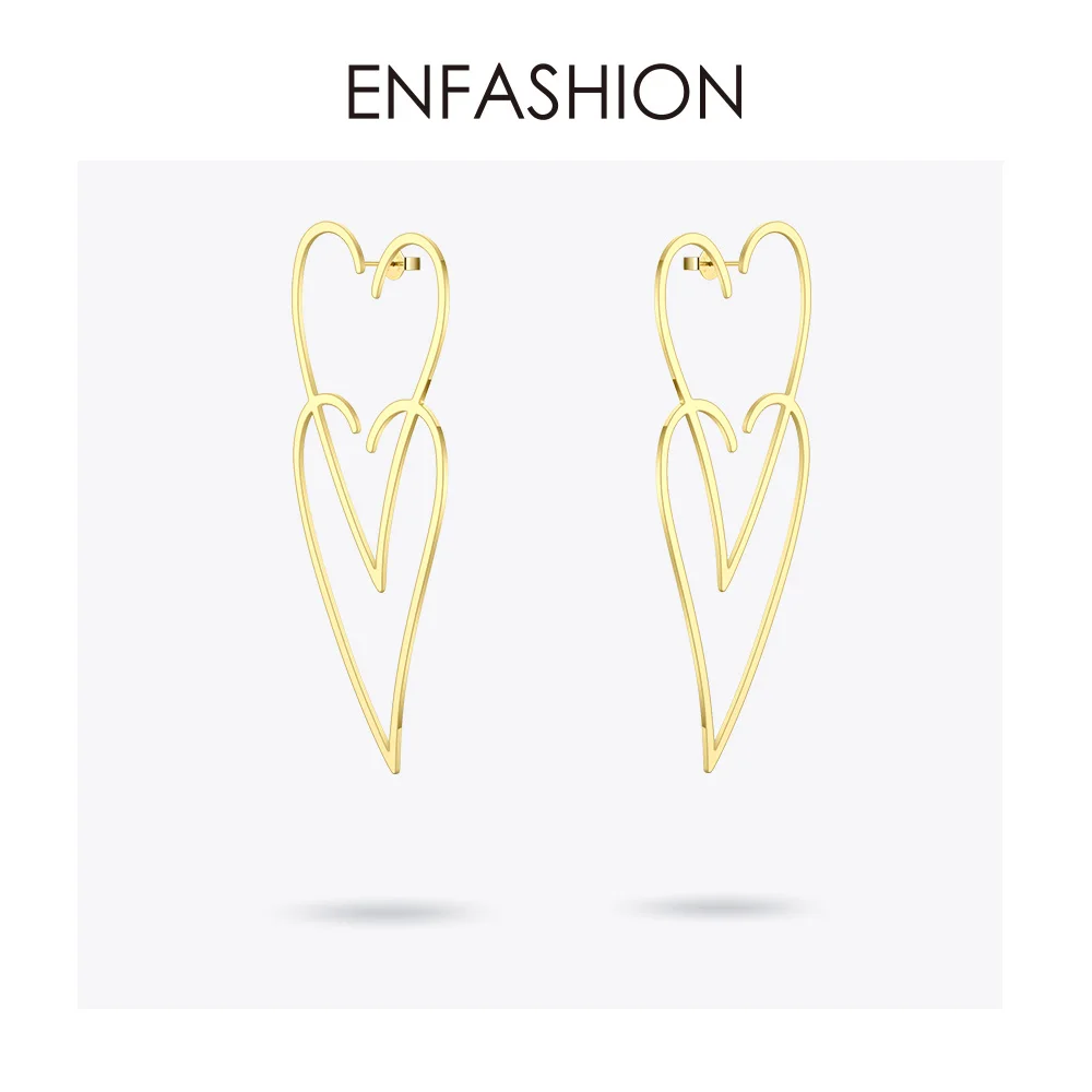 ENFASHION геометрические висячие серьги с большим сердцем для женщин из нержавеющей стали золотого цвета длинные висячие серьги Модные ювелирные изделия E191107