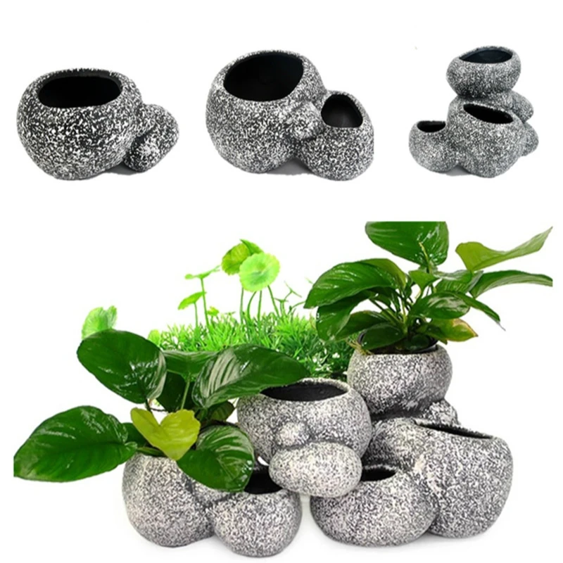 Ceramic Aquarium Stone Rock Ornament Water Plant Bonsai Pot Fish Tank Stone Decoration Shelter Fish Breeder Decorative Marbles