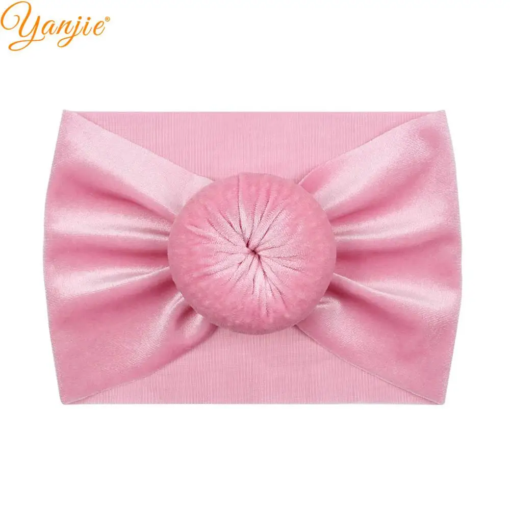 Бархатная повязка на голову с узлом и круглым шариком широкие однотонные мягкие