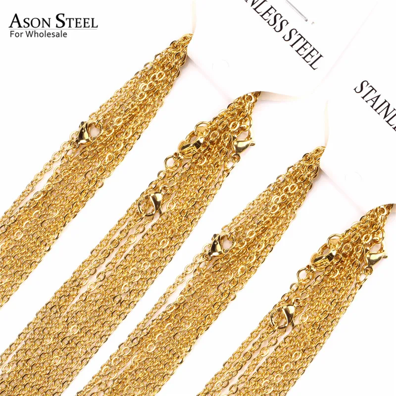 Gold ASONSTEEL, 10 шт./партия, женское и мужское ожерелье, цепочка для изготовления ювелирных изделий, длинная розовая золотая, серебряная цепочка, ожерелье s без кулона - Окраска металла: Gold