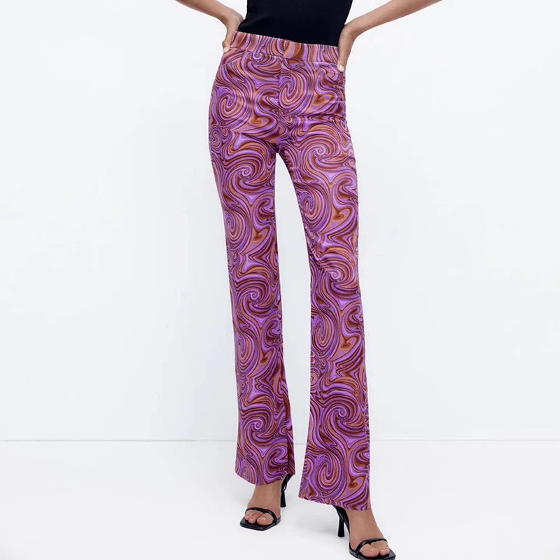 

Модные женские расклешенные брюки WXWT Za с принтом, брюки в винтажном стиле с карманами, офисные женские брюки BB4093