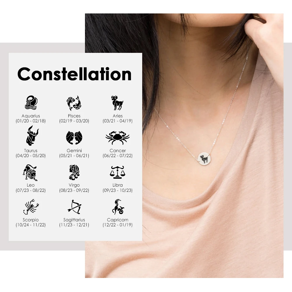 

JUJIE Trendy 12 Constellation Pendant Necklace Charm Gold Chain Zodiac Sign Choker Necklaces for Women Men Collar Jewelry Gift