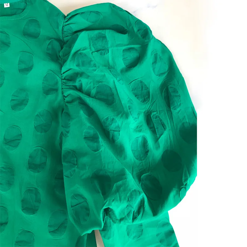 Повседневная Цветочная блуза в горошек с длинным рукавом-фонариком и