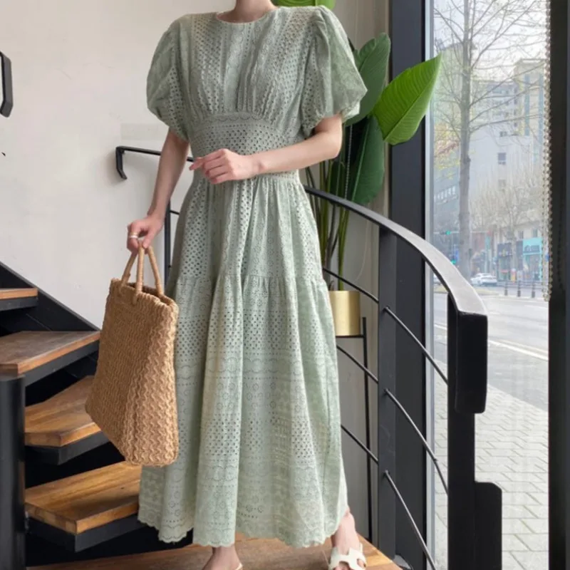 

Женское платье-миди с рукавами-фонариками, повседневное свободное платье в Корейском стиле, лето 2021, E461