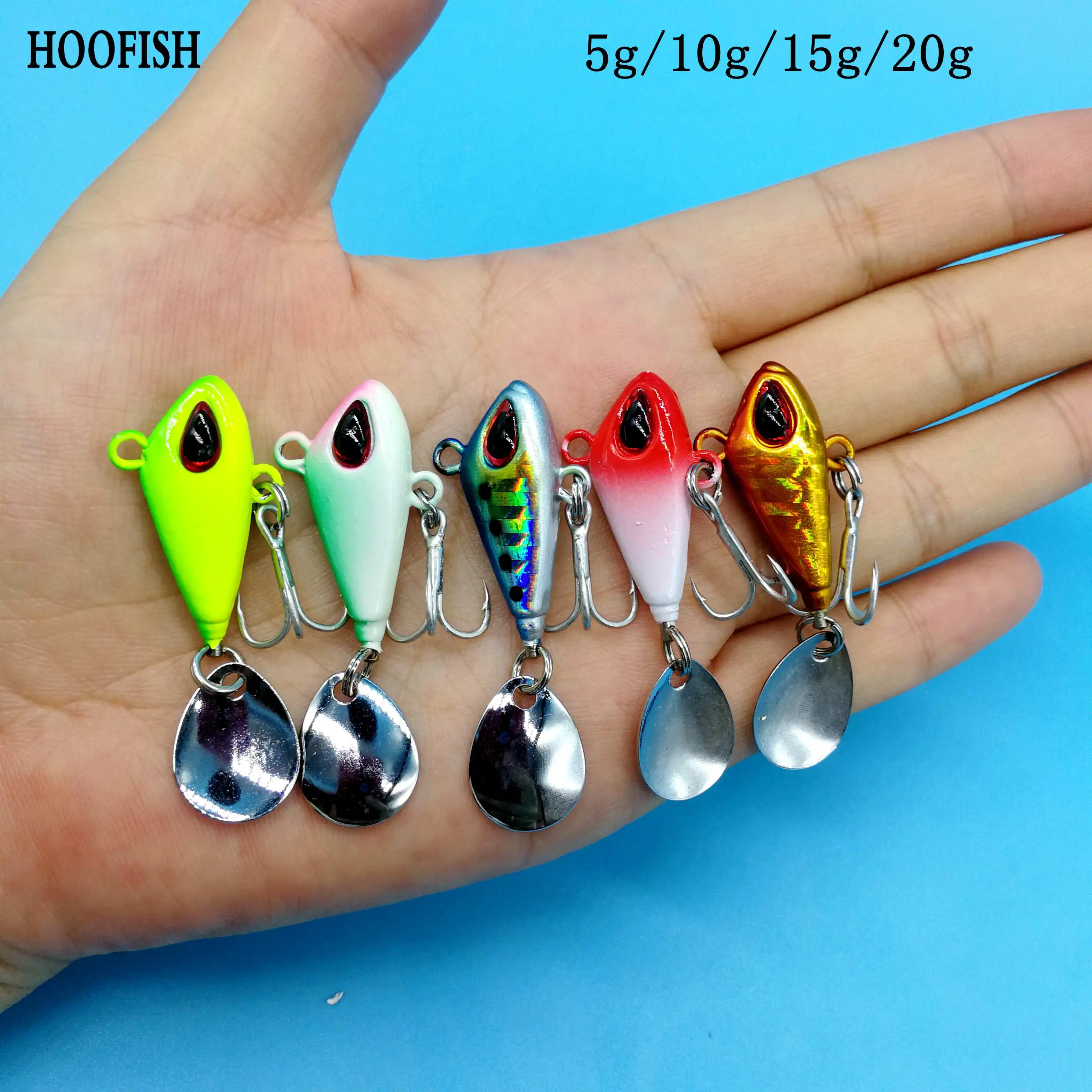 

HOOFISH 3PCS/lot Metal Mini VIB With Spoon Fishing Lure 5g/10g/15g/20g Crankbait Vibration Spinner Sinking Bait fishing tools