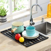 kitchen foldable dish drainer sink dishes drainer rack space aluminum silicone fruit vegetable draining dish drain rack for sink