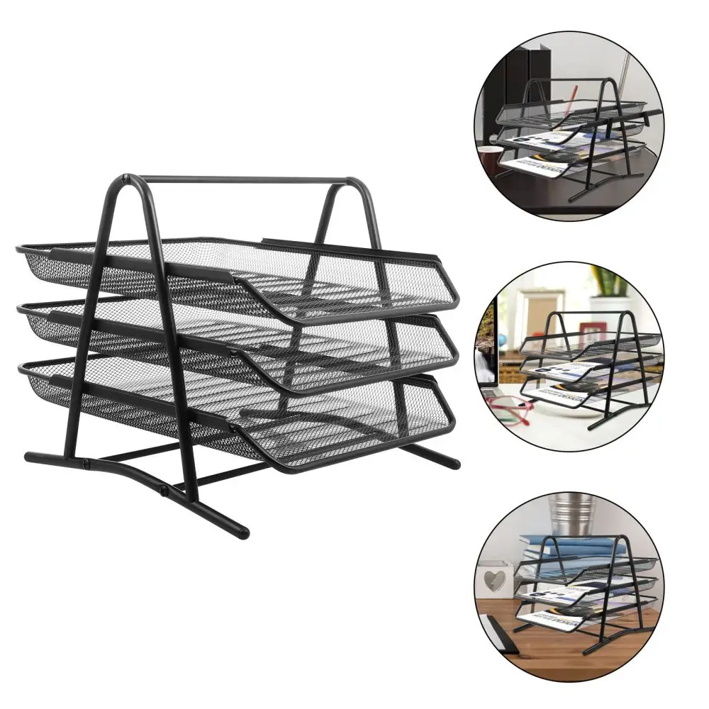 

File Tray Three Tier Paper Tray Office Home Iron Desktop Organizer Rack