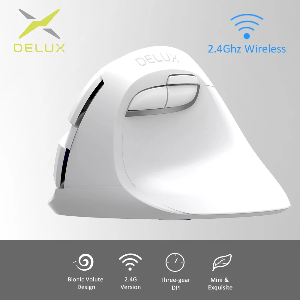 

Delux M618 Mini GX white 2.4GHz Ergonomic Vertical Mouse Wireless Relieve wrist fatigue 1600 DPI Small and cute Vertical Mice
