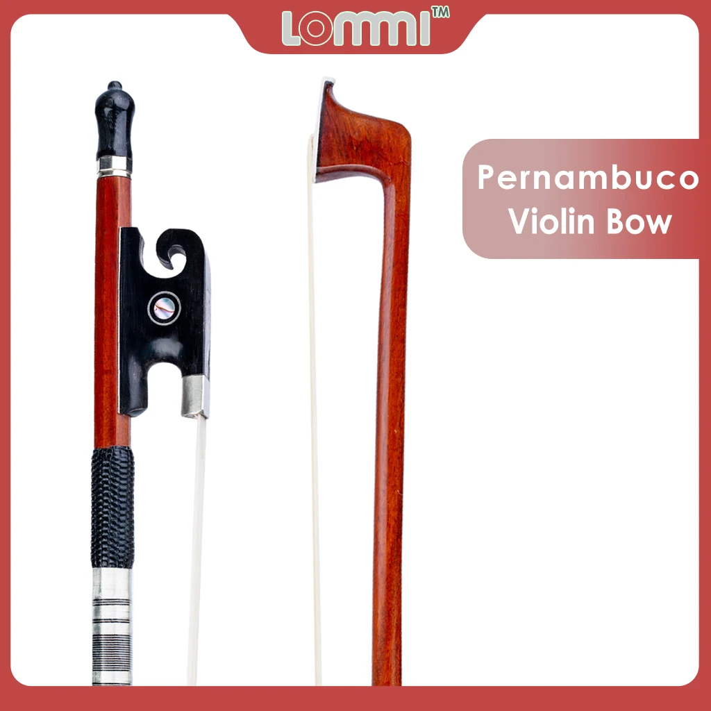 LOMMI Master Pernambuco Bow 4/4 Violin/Fiddle Bow Black Ox Horn Frog W/ Paris Eye Inlay Lizard Skin Grip