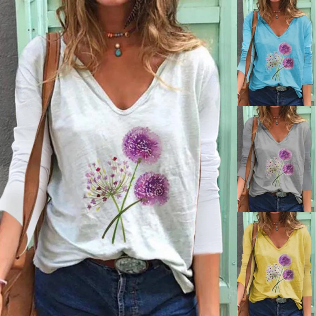 

Blouse Women Fashion Print Long Sleeve V-neck Blouse With Tops Blouse Women 2021 blusas mujer de moda