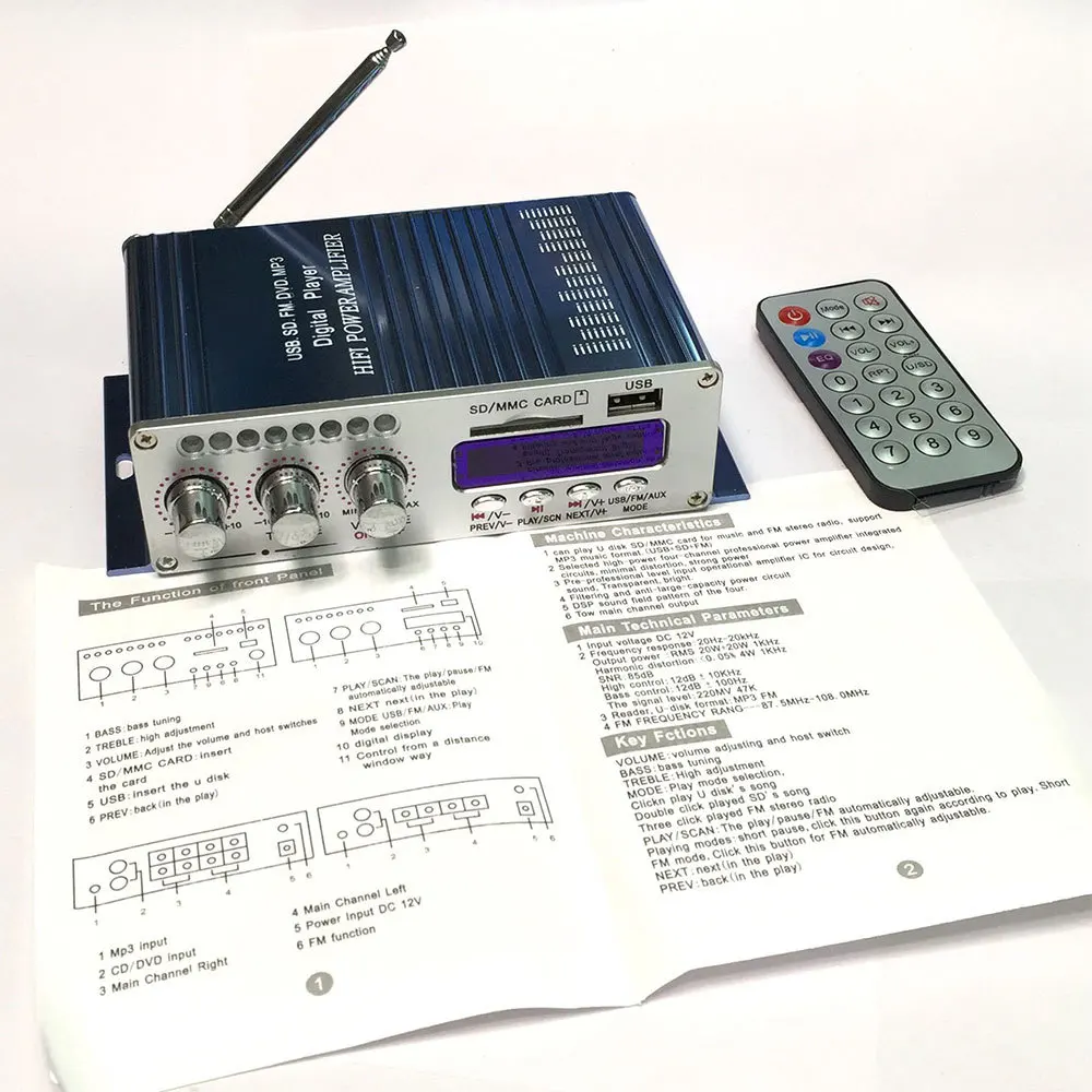 Bluetooth автомобильный Мощность усилитель стерео звук режим HiFi 2 канала мини FM аудио