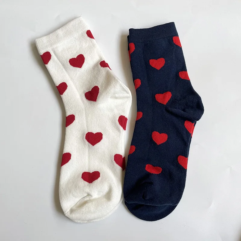Women's Socks Women Cute Love Heart Cotton Harajuku Girl Female Happy Print Sock Free Dropshipping Supplier Calcetines Wholesale