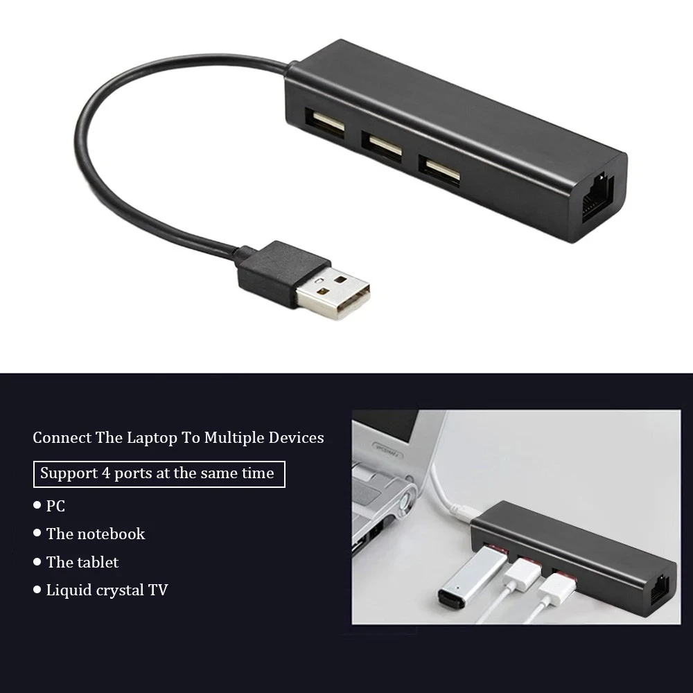 

Portable USB Transform RJ-45 100MB Network Card Converter + 3 USB2.0HUB Port Multi-Function Converter