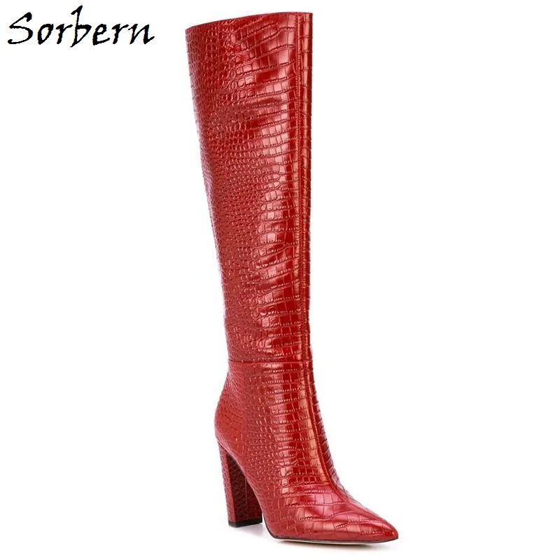 Sorbern/красные женские сапоги до колена Botas Mujer середины голени коллекция 2020 года с