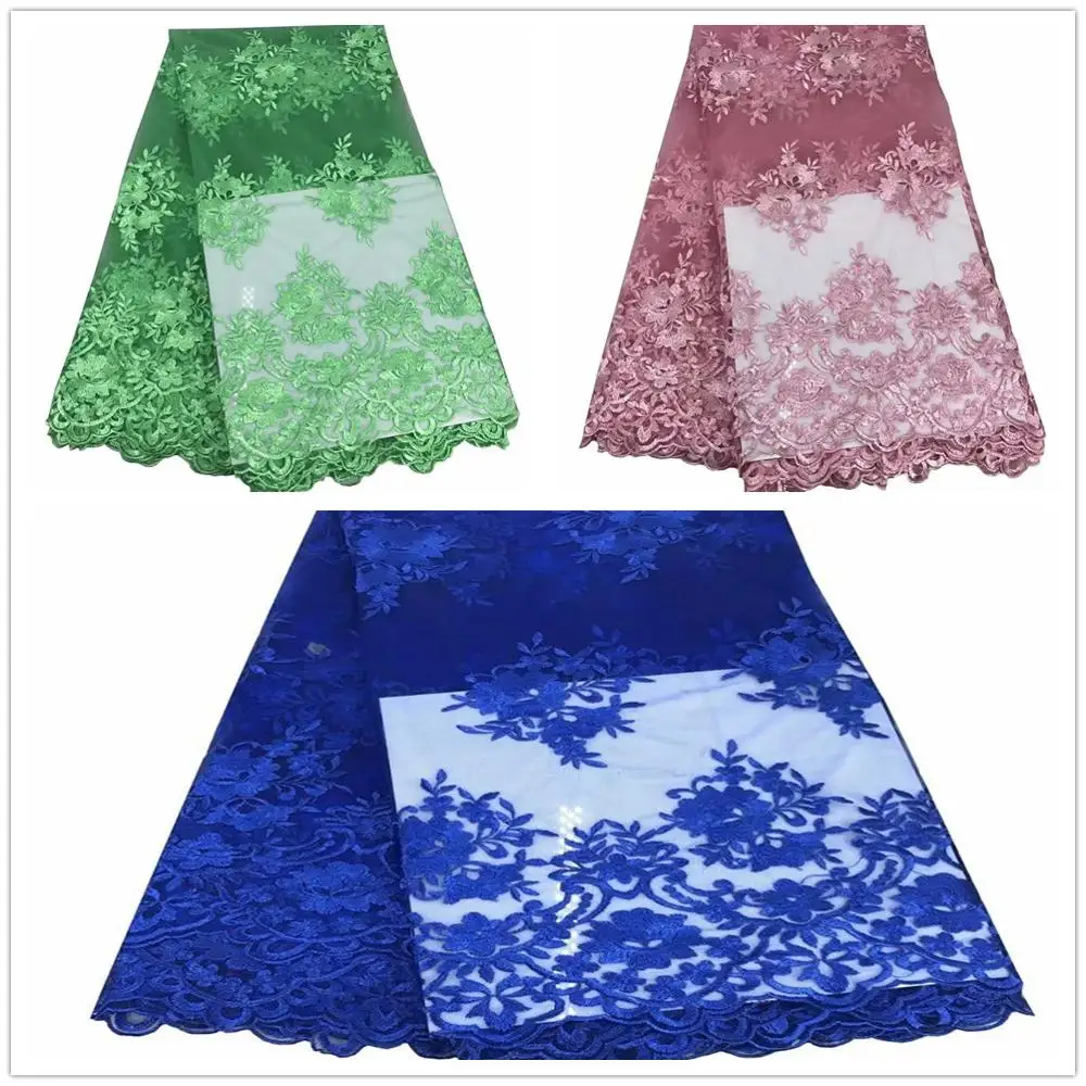

Красивая африканская кружевная ткань, французский сетчатый материал, вышивка, нигерийский тюль, ткань для шитья платья KN134 (5 ярдов/лот)