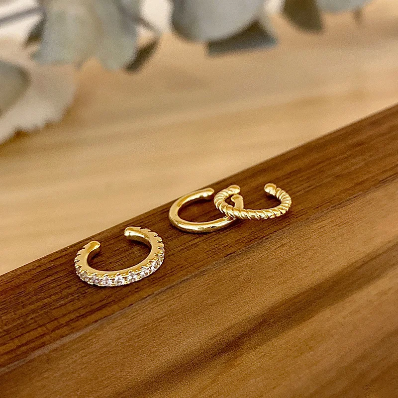 

3Pcs Ear Clips Fake Piercing Circle Earrings Ear Cartilage Clip Ear Cuffs Female 14k Real Gold Plating with Zircon Earrings Gift