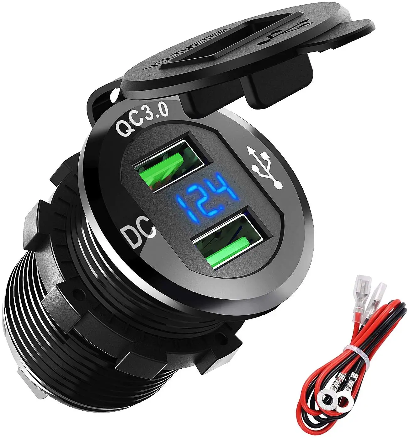 

Быстрое зарядное устройство USB 3,0, 12 В/24 В 36 Вт, алюминиевое водонепроницаемое двойное автомобильное зарядное устройство QC3.0, адаптер питания...