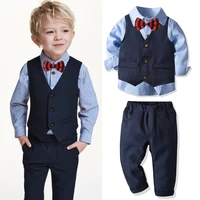 4pcs boys suits baby striped shirt vest trousers formal blazer british gentleman cardigan weddings clothes set kids dress jacket