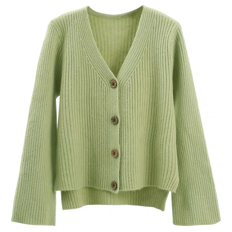 Knitted Sweater Coat Long Sleeve Casual V-Neck solid color green Cardigans womens ugly christmas sweater winter dresses women |