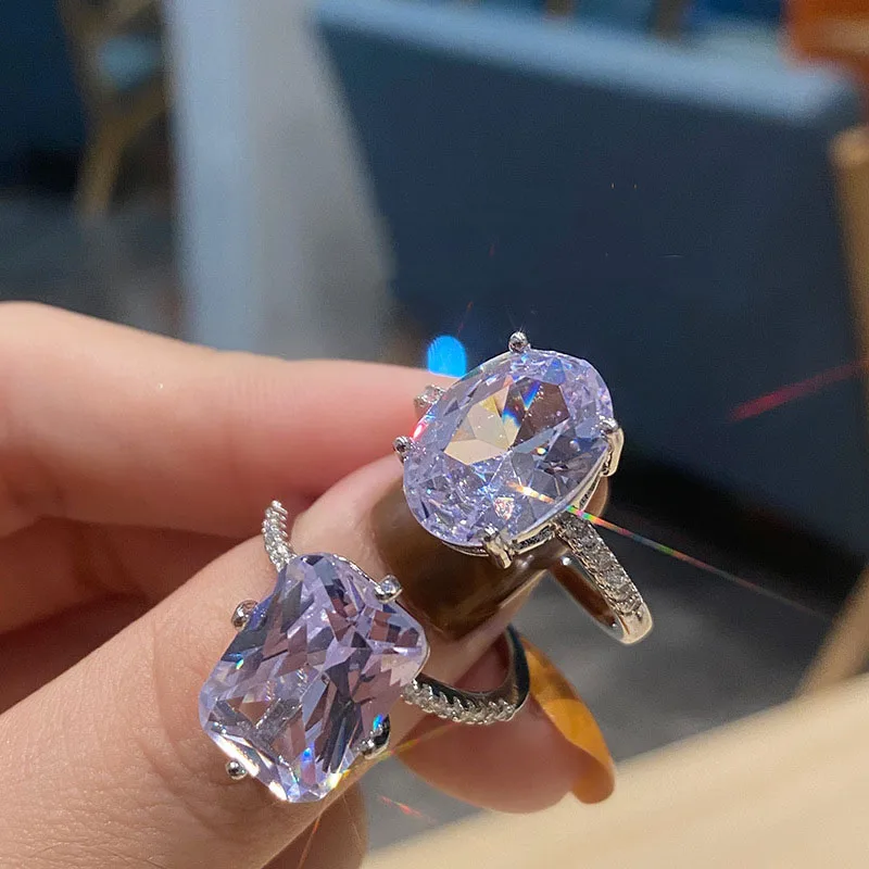 

Y2K New Shining Simple Irregular Geometric Round Square Crystal Rhinestone Zircon Ring For Bridal Party Wedding Accessories Gift