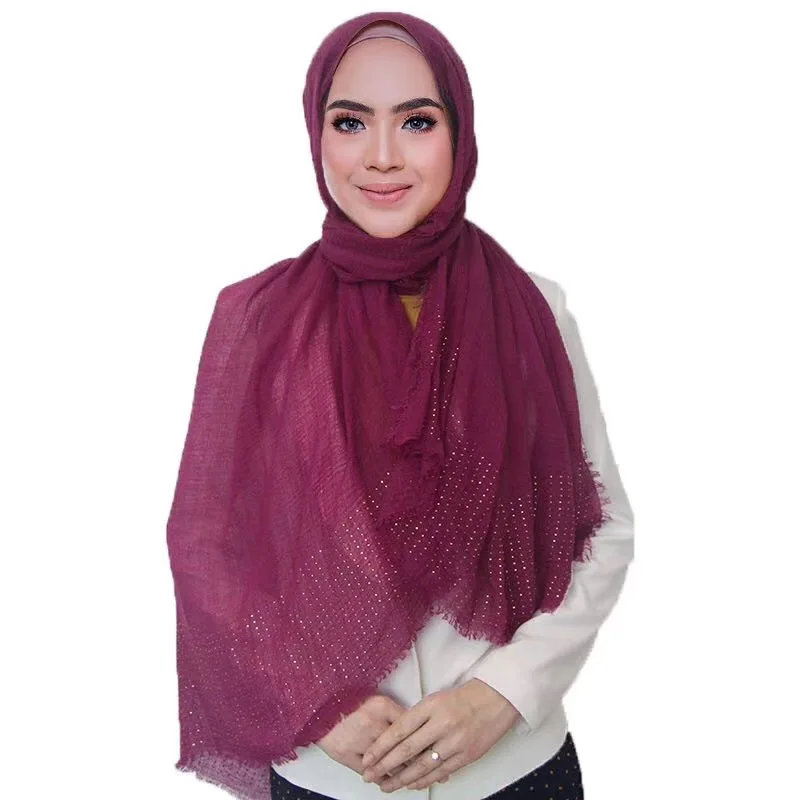 

Мерцающие обжимные рваные рандомные хиджабы с бриллиантовыми камнями женский головной шарф мусульманская женская шаль со складками