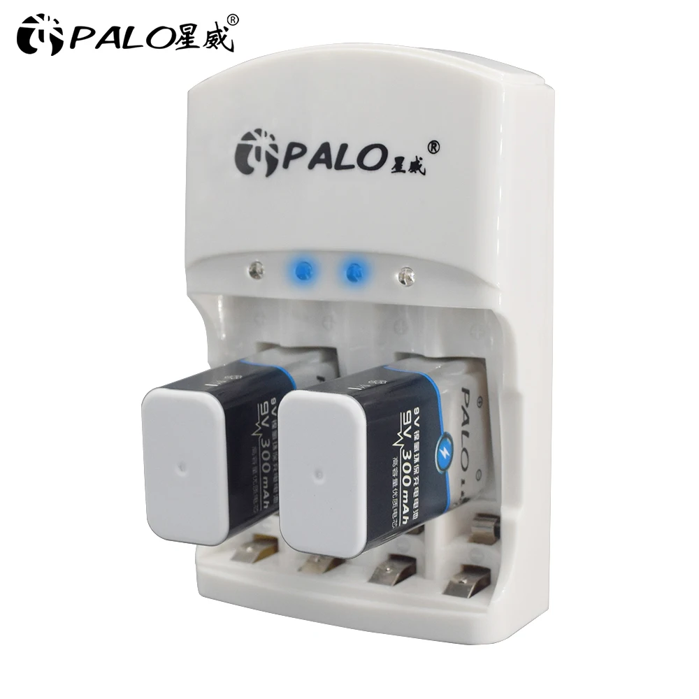 PALO 801 2 шт 9v перезаряжаемая батарея 300mAh 9 V nimh батарея 9 вольт батарея+ выделенное 2 слота 9v зарядное устройство AA AAA спешите к действию