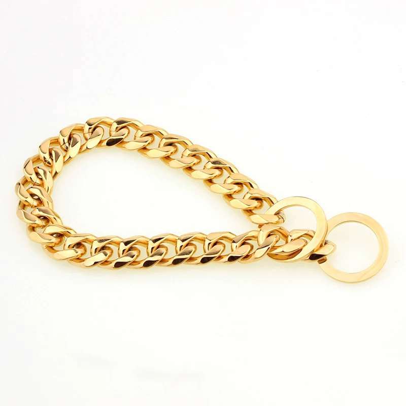 

Gold Dog Collar Cuban Link 15mm Width Thick Golden Chain Dog Cat Pets Safety Collar Stainless Steel Pet Dog Fashion Accessories