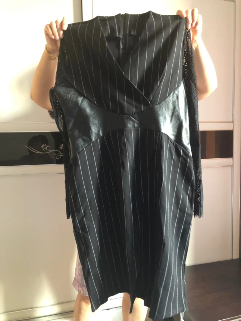 Реальные снимки! Осеннее платье в полоску с V-образным вырезом и длинными