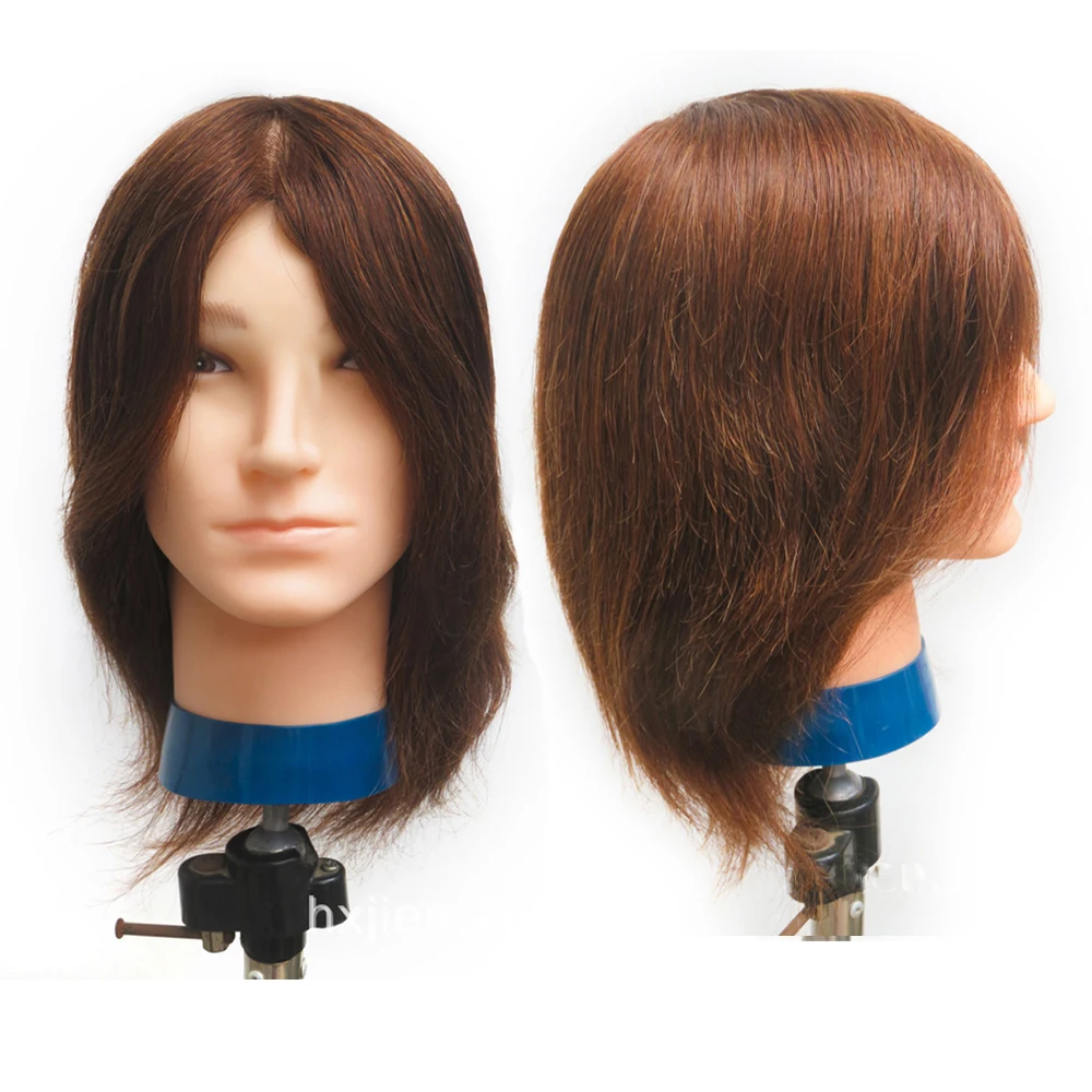Male Cosmetology Mannequin Head Beard 100% Human Hair Hairdressers Salon Hairdressing Training Doll With Free Gift 1pcs Clamp