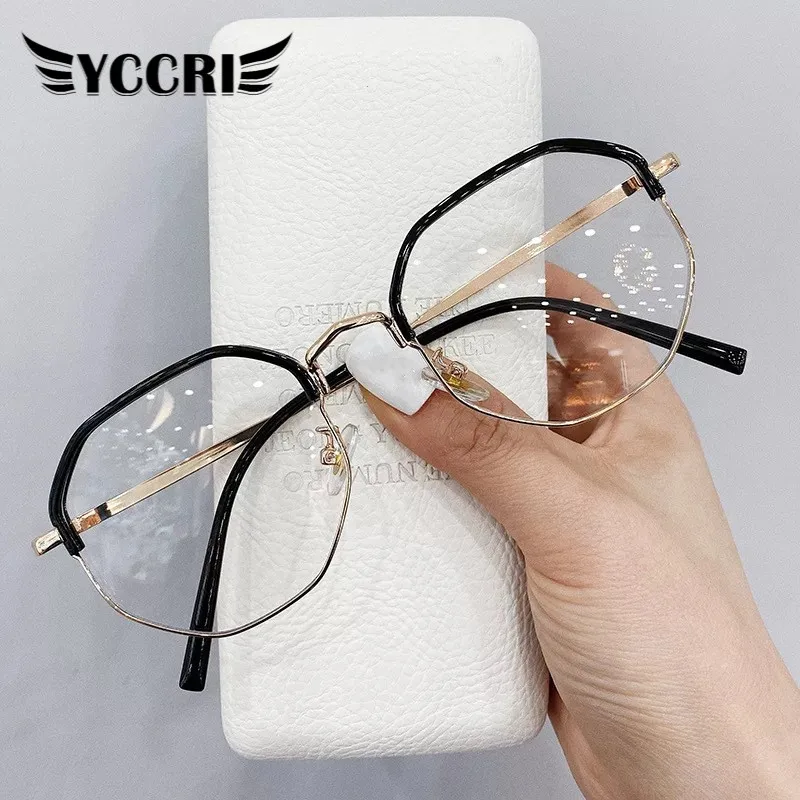 

YCCRI 2020 Metal Half Frame Reading Glasses Myopia Glasses Women Men Student Diopter Eyeglasses Frame -1.0 -1.5 -2.0 to -6.0