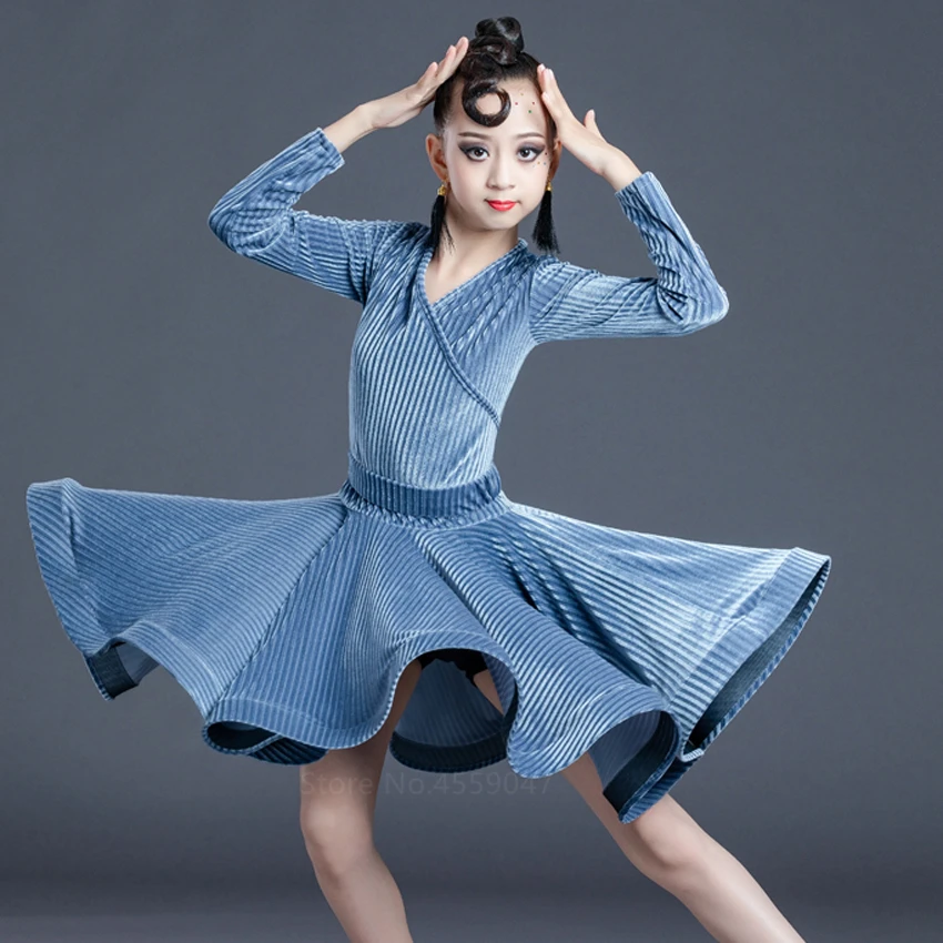 

New High End Latin Dance Dress Girl Autumn and Winter Dance Siamese Competition Grade Examination Regulations Skirt for Children