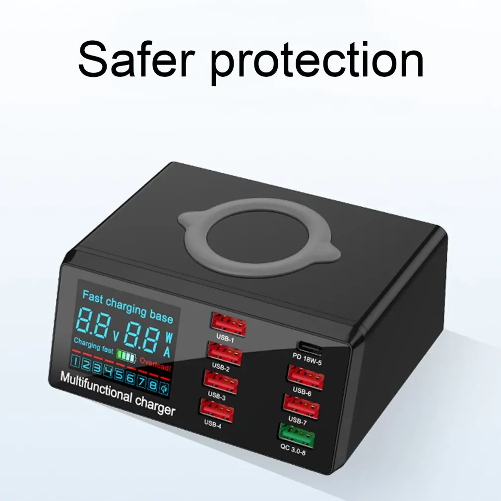 100 Вт PD QC 3 0 быстрое зарядное устройство 8 портов Смарт USB цифровой дисплей