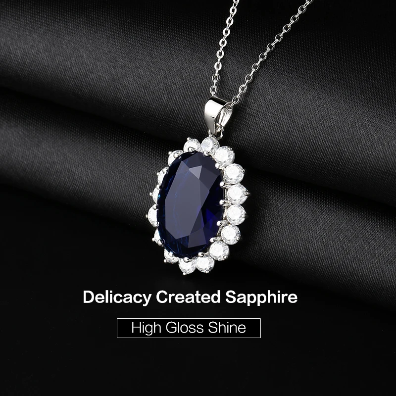 GemStoneKing 13 00 Ct ОВАЛЬНЫЙ синий сапфир 925 стерлингового серебра женщин кулон ожерелье