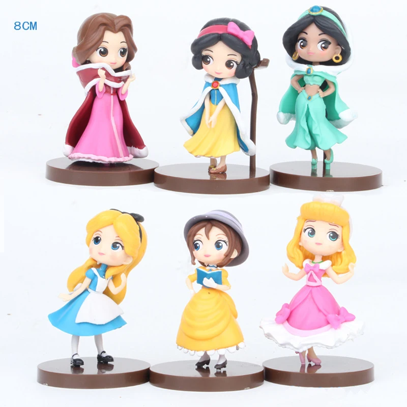 6 шт./лот disney Princess Q Posket 8 см фигурка игрушки Жасмин Белоснежка Алиса украшения