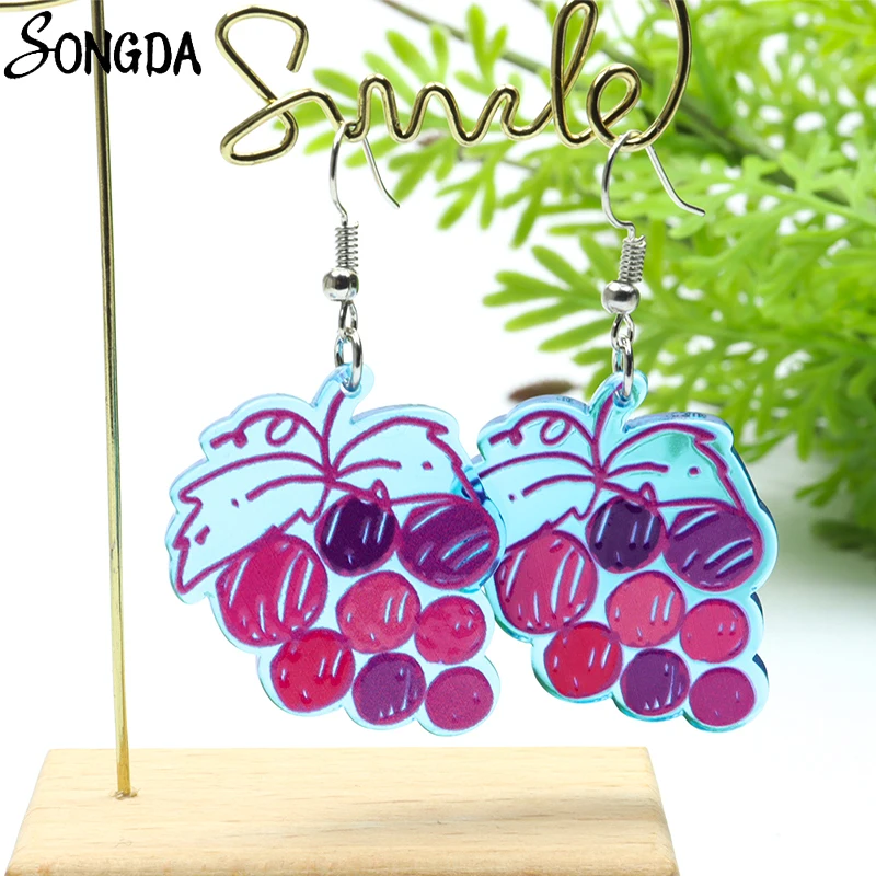 

New Graffiti Acrylic Purple Grape Drop Earrings Fruit Pineapple Avocado Dangle Earrings Korean Creative Jewelry Wholesale Gifts