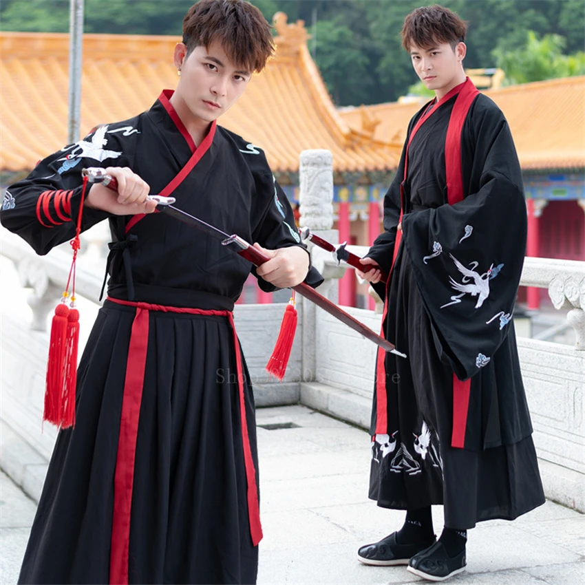 Китайское традиционное платье Hanfu для женщин и мужчин топ с вышивкой журавлей