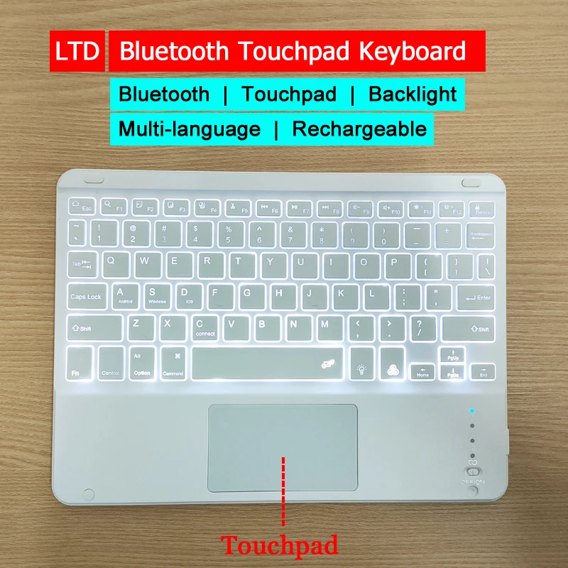 Беспроводная Bluetooth клавиатура со светодиодный Ной подсветкой сенсорная панель