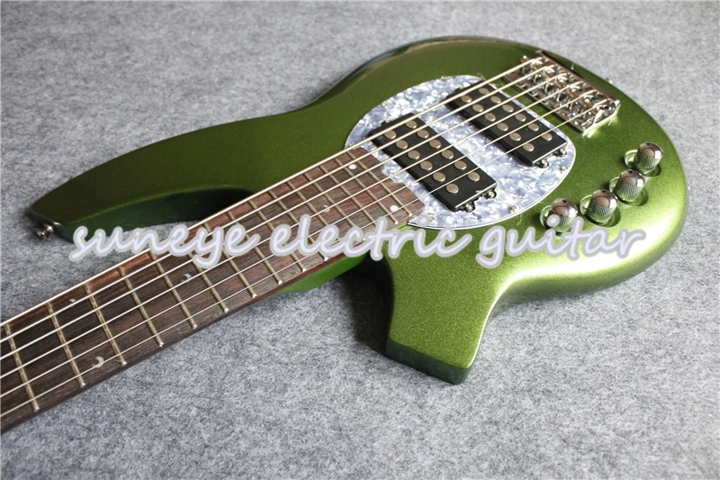 

China OEM Music Man BONGO Left Handed Bass Guitar Electric 6 Strings Metal Green Finish Guitars Bass Electric