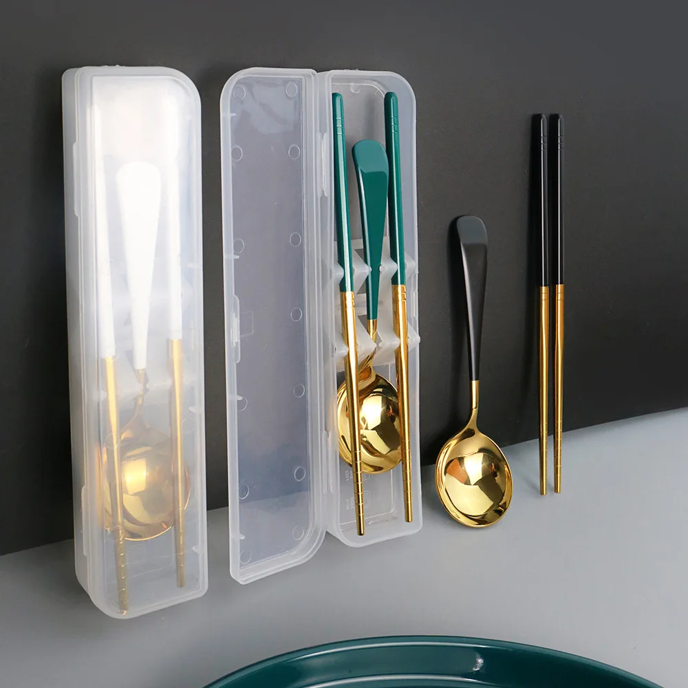 

Cutlery Set Travel Portable Box Flatware Stainless Steel Spoons Forks Chopsticks Dinnerware Sets Kitchen Tableware