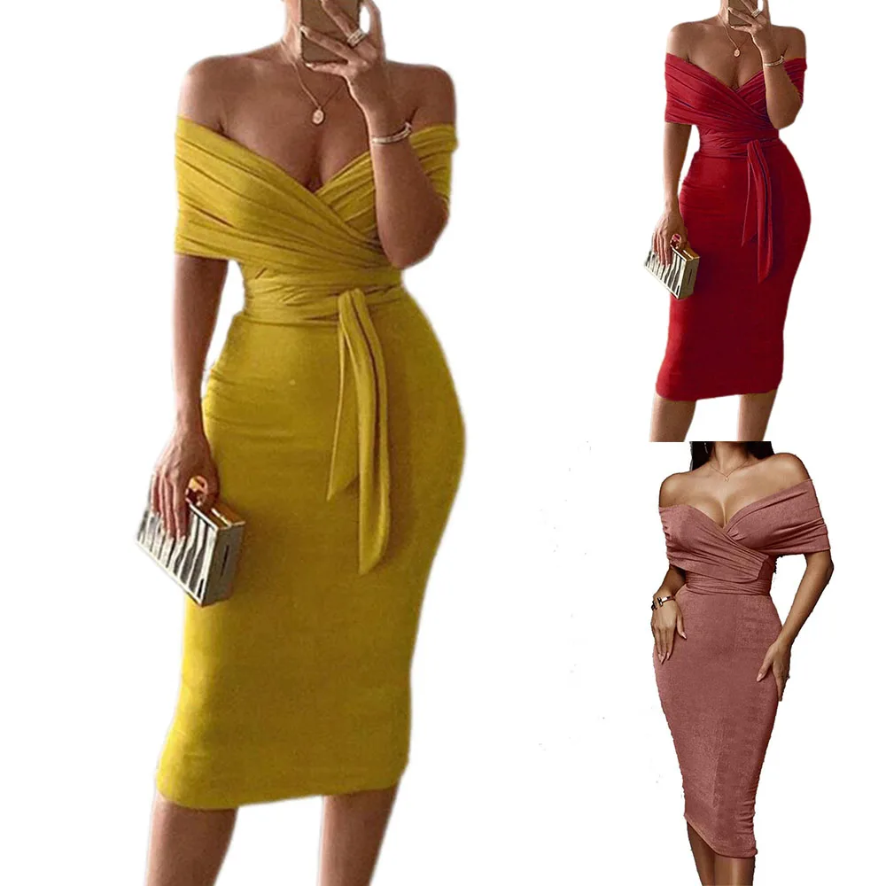 

Belted High Waist Pleated Jumpsuit Summer Fashion Vintage Style Off-the-shoulder V-neck Short Sleeve Sheath Solid Women Dresses