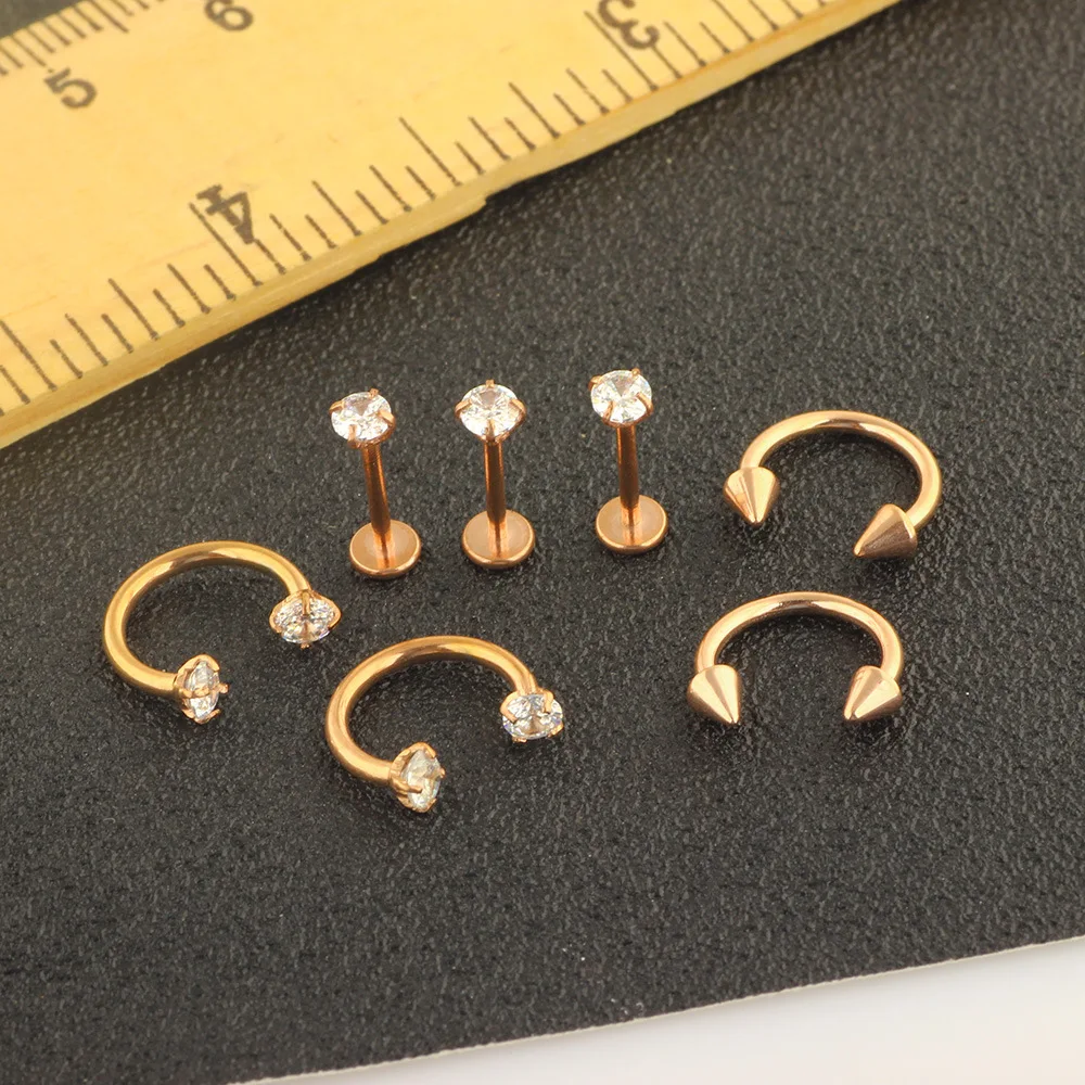 7 шт./лот модные из нержавеющей стали CZ шпильки для носа Для Пирсинга Ушей бровей