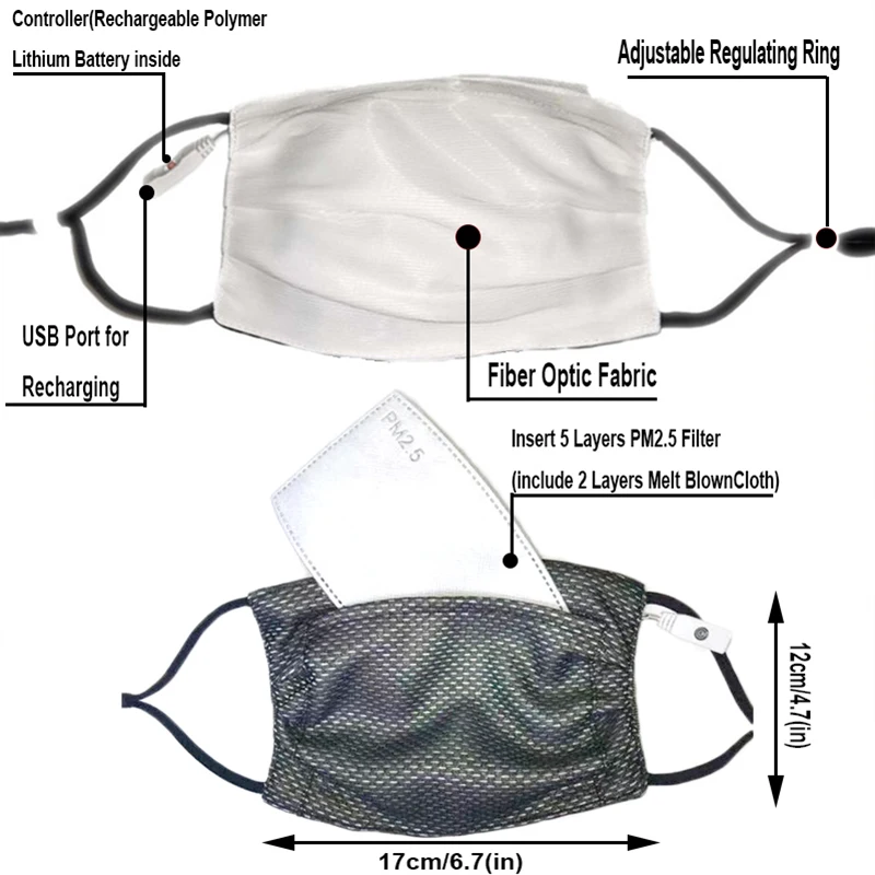 7 цветов светодиодный вечерние маска мигающий светильник пыль USB Перезаряжаемые