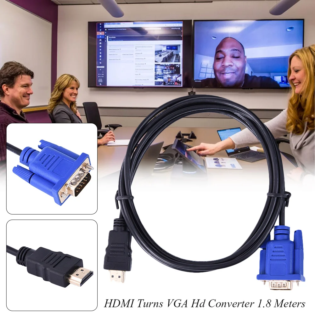 

1.8M HDMI-compatible Cable HDMI-compatible To VGA 1080P HD With Audio Adapter Cable TO VGA Cable Black Optical Cable