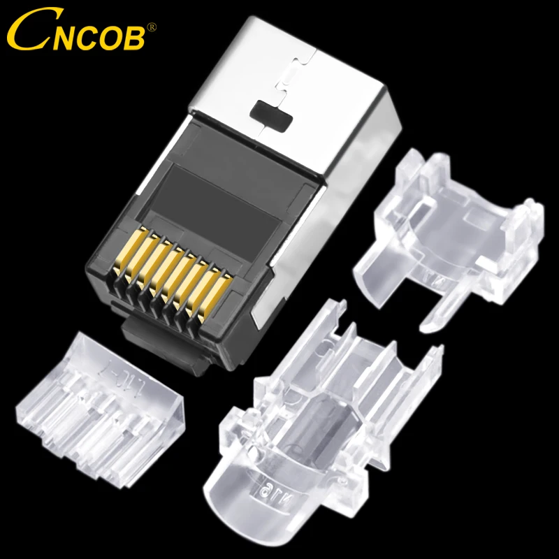 

CNCOB Cat6 cable connector Ethernet modular Cat6A rj45 8p8c 50u gold-plated four-piece network connector computer crystal plug