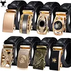 Hi-Tie роскошные черные кожаные мужские ремни для мужчин ремень Золотой автоматический храповик Пряжка высокое качество Мужские поясные ремни свадебные