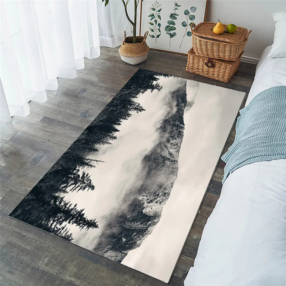 

BeddingOutlet Fir Forest Large Carpet for Living Room Misty Trees Floor Mat Watercolor Area Rug Moon Bedroom Carpet
