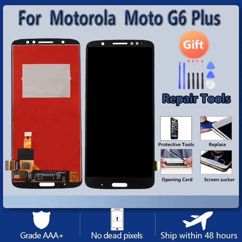 Для Motorola MOTO G6 Plus Оригинальный ЖК-экран в сборе черный с ремонтным инструментом и закаленной пленкой