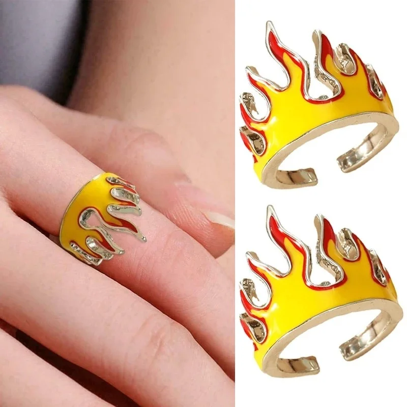 Женское Винтажное кольцо с подвеской Goth Flame открытое Ювелирное Украшение в стиле