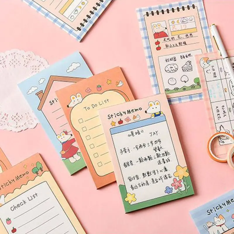 

12pcs Kawaii Cartoon Memo Pad N Times Sticky Notes Notebook Label To Do List School Supplies Stationary