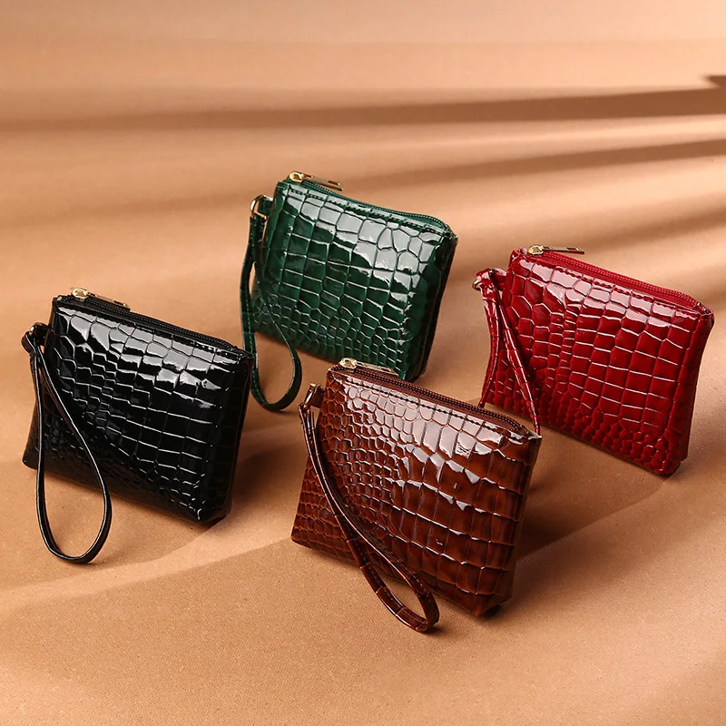 

1PC Crocodile Pattern Mini Zipper Card Coin Purse Bag PU Leather Solid Color Clutch Women's Bag Storage Organizer